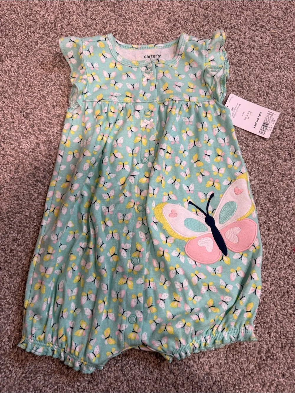 Carter's Mint Butterfly Sleep Sack Romper with Pink & Yellow Accents